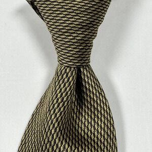 BVLGARI 100% Silk Tie Mens Gold Black Geometric Necktie Italy Designer Luxury